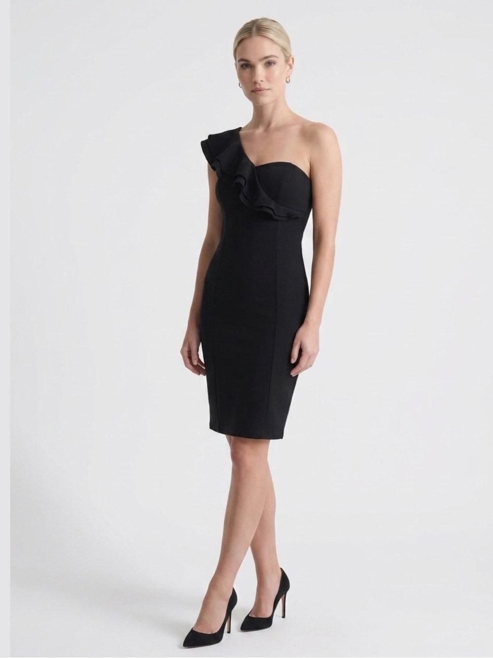 Reiss Karlie One-Shoulder Ruffle Cocktail Dress Black Women’s L